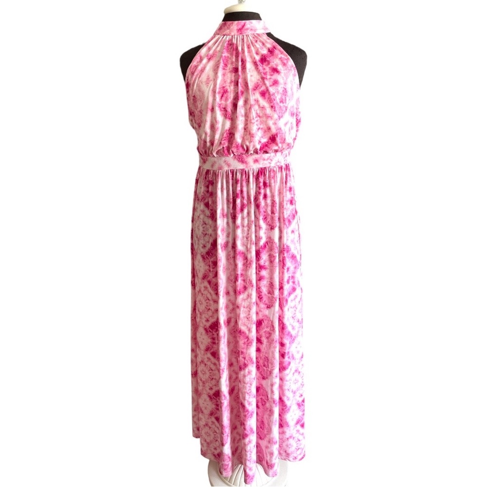 Maxi dress high neck pink